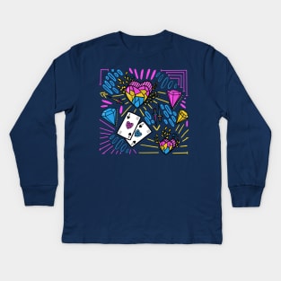 Pink + Yellow + Blue Diamond Heart Kids Long Sleeve T-Shirt